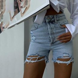 Women's Shorts Streetwear Ripped Denim Female Vintage Sexy Stretch Pockets High Waist Jean Women Y2K Casual Distressed TYFS32