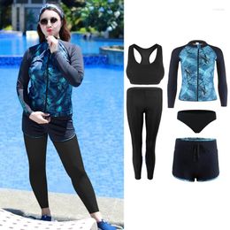 Women's Swimwear Plus Size Women Sports Rashguard 2024 Long Sleeve Split Swimsuit Female Conservative Surfing Diving Suit