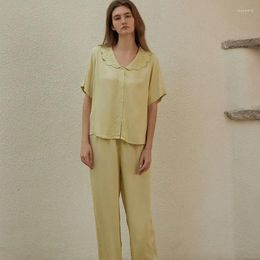 Home Clothing Women's Summer Short Sleeve Pyjama Set Cute Turn Down Collar Ladies Sleepwear 2 Pcs With Pant Satin Loungewear For Female