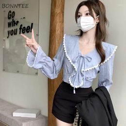 Women's Blouses Women V-neck Lace-up Ruched Ruffle All-match Korean Fashion Ins Gentle Elegant Patchwork Streetwear Sweet Temper Spring
