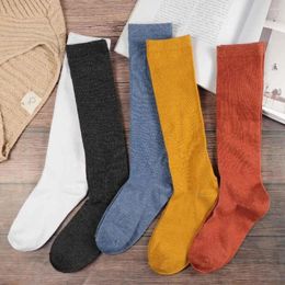 Women Socks Sport Elastic Solid Colour Ladies JK Cotton Stockings Hosiery Knee High Calf Sock