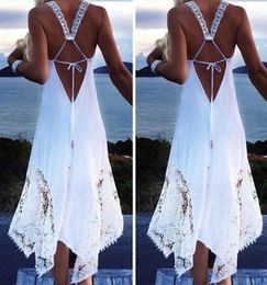 Casual Dresses 2022 Boho Hollow Long Dress Women Backless Halter Beach White Black O Neck Sleeveless Midi Vestidos Ladies 5XL7683456