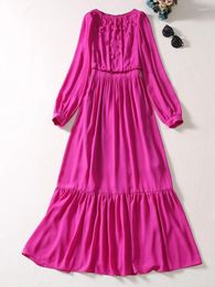 Casual Dresses Red RoosaRosee 3D Floral Applique Diamonds Long Sleeve Purple Dress Autumn Winter 2024 Women Vestidos Robe Femme