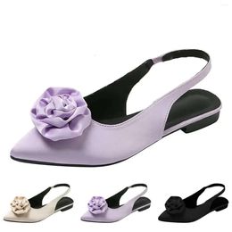 2024 Trade Bottomed Foreign Flat Sandals Summer European and American Large Size Satin Rose Pointed Ba f5c