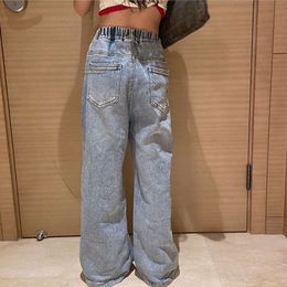 High Waist Girl Straight Loose Wide-leg Pants Spring and Autumn Korean Baggy Jeans Fashion Kids Denim Trousers