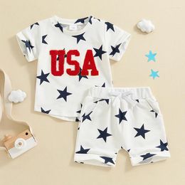 Clothing Sets Summer Baby Boys Shorts Set Short Sleeve Embroidery Letters T-shirt With Stars Print Outfit For 4th Of July