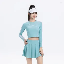 Women's Swimwear Yong Girl Swimsuit Surfing Sport Two Piece Long Sleeved Skirt Bikini Beach Costumes Wholesale And Retail