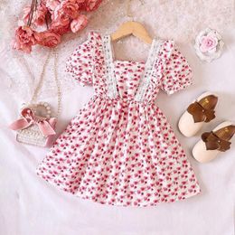Girl Dresses 4t Girls Small And Medium Sized Children's Girls' Summer Puff Sleeve Lace Printing Casual Mommy Daughter