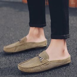 Sandals Summer Slip On Half Shoes For Men Outdoor Leather Slippers Casual Breathable Holf Comfy Loafers Moccasins Flats