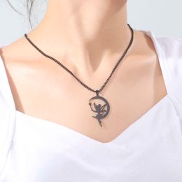 Fairy Elf Angel Pendant Necklace For Women Girls Wings Moon Necklaces Stainless Steel Chain Romantic Witch Jewellery Gifts