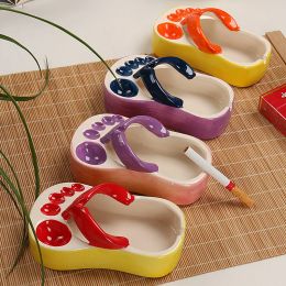 Creative Ceramic Ashtray Fresh Flip Flops Ashtray Living Room Hotel Crafts Display Slipper French Fries Tray Cigarette Dish