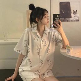 Women's Sleepwear Pajamas Women Summer Bear Print Thin Can Be Worn Outside Cardigan Home Service Suit Two-Piece Set Japanese Style Kawaii