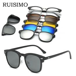 6 In 1 Changed Lens 5 Lenes Magnet Sunglasses Mirrored Sunglasses Glasses Men Polarized Custom Prescription 240521