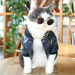 Dog Apparel Fashion Jacket Winter Warm Thick Motorcycle Leather Cat Coat Black Versatile Puppy Clothes For Pet