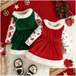 Girls Dresses Girl Baby Long Sleeve Christmas Winter Warm Princess Costume Kids Cartoon Romper Veet P Childrens Dress Drop Delivery Ma Dhrij