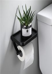 Wall Mounted Black Toilet Paper Holder Tissue Paper Holder Roll Holder With Phone Storage Shelf Bathroom Accessories2259845