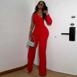 Women's Jumpsuits Rompers 2 Piece Women Set Summer Autumn Long Sleeve One Shoulder Top And Pants Suits Outfits Fashion Office Lady Matching Sets Outfit Y240521