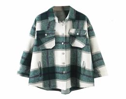 Autumn Winter Plaid Jackets Oversize Jackets Loose Causal Checker Aretwear Casas de moda Moda Moda Papockets Bockets SL7645437