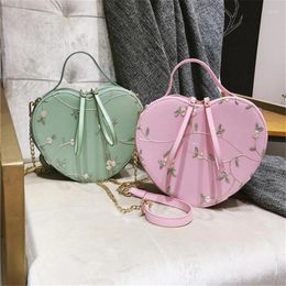 Shoulder Bags Lace Bag Peach Heart Women 2024 Embroidery Handbag Portable Girl Diagonal Heart-shaped Chain For