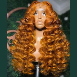 12-30 inç turuncu renk kıvırcık dantel ön peruk, siyah kadınlar için bebek saçı dantel frontal peruklarla önceden hazırlanmış