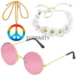 Party Supplies Ecoparty Women 70s 80s Hippie Costume Set - 60's Style Retro Vintage Glasses Peace Sign Necklace Sunflower Crown Hair Band