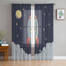 Curtain Space Spaceship Rocket Sheer Curtains For Living Room Decoration Window Kitchen Tulle Voile Organza