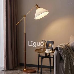 Floor Lamps 2024 Solid Modern Nordic Vintage Simple American Style Living Room Metal Walnut Wood Gold Decoration Standing Lamp Lam