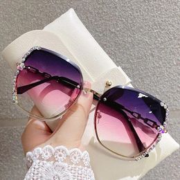 Sunglasses Rhinestone Decor Rimless Fashion For Women Men Casual Gradient Glasses Summer Beach Party UV400