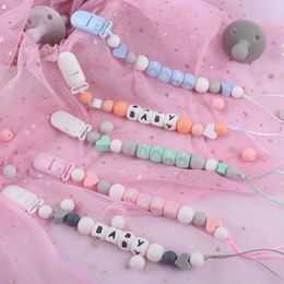 Pacifier Holders Clips# Baby pacifier clip personalized name silicone heart-shaped candy letter denture clip chain cute teeth toy accessories d240521