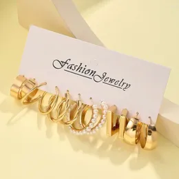Hoop Earrings Twist Pearl Dangle Gold Earring Sets Trendy Vintage Round C-Shaped Color Set