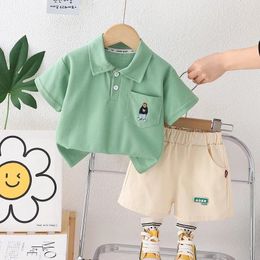 Clothing Sets Summer Baby Boy Infant Clothes 2024 Korean Casual Cartoon Turn Down Colar Short Sleeve T-shirts And Shorts Kids Boys Outfit