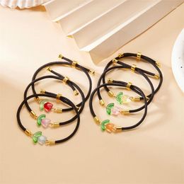 Charm Bracelets Minimalist Resin Tulip Bracelet For Women Korean Sweet Flower Braided Adjustable Friendship Party Jewellery Gifts