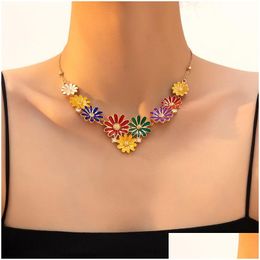Anhänger Halskette Mode Schmuck Emaille Colorf Blumen Halskette für Frauen Choker -Kette Drop Lieferung Anhänger Dhgarden Dhuao
