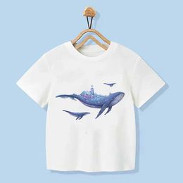 T-shirts Whale Print Cartoon Kids T-Shirts Casual Baby Funny Boys T Shirt Cute Girls Casual Clothes Children Summer Tops Tee Shirt Y240521