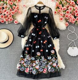 Autumn Fashion Runway Vintage Floral Dress Women039s See Through Wrist Sleeve Black Lace Hollow Out Mesh Flower Embroidery Vest7894694