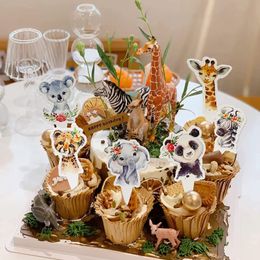 24Pcs Jungle Animals Cake Decor Forest Elephant Giraffe Zebra Wild One Safari Party Cake Topper Happy Birthday Party Baby Shower
