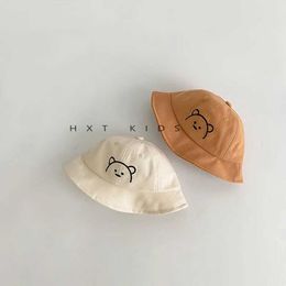 5Y8I Caps Hats Spring and Summer Baby Bucket Hat Cute Bear Ear Newborn Panama Solid Color Outdoor Beach Childrens Boy Girl Sun d240521