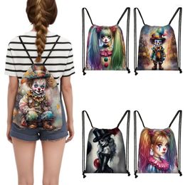 Shopping Bags Watercolour Clown Girl And Boy Pattern Drawstring Bag Gothic Women Shoes Storage Book For Travel Holder