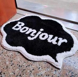 Carpets Bonjour Letter Floor Mat Tufting Water Absorbing Carpet Irregular Bathroom Rugs Entrance Non Slip Foot