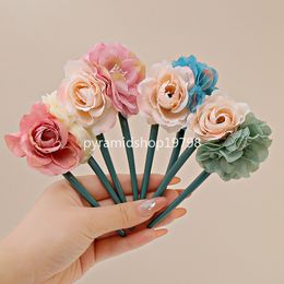 Elegant Double Colour Flowers U Shape Hair Sticks For Women Girls Long Hair Holder Headband Hair Clip Fashion Hair Accessories