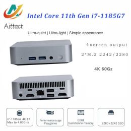 AITTACT New Mini PC Intel core 11th Gen i7-1185G7 Windows 11 DDR4 RAM M.2 2280/2242 SSD 2*HDMI 2*Tpye-C 4 screen output