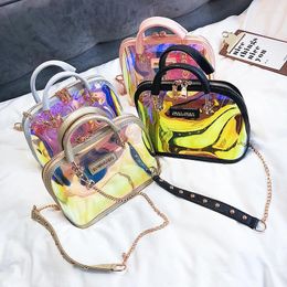 Bag Laser Transparent Luxury Handbag Women 2024 PVC Clear Jelly Shoulder Shell Holographic Purses And Small Handbags