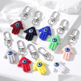 Key Rings Resin Fatima Palm Keychain Turkish Blue Eye Pendant Ring For Man Woman Flower Evil Eyes Drop Delivery Jewelry Dhgarden Dhfdb