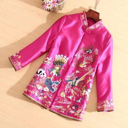 Damenjacken Frauen Tops Herbst Royal Stickerei Vintage Floral Coat Mandarin Kragen 3/4 Ärmel Plus Größe Lady Casual Jacket Frauen S-4xl
