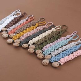 Pacifier Holders Clips# Retro crochet baby pacifier clip chain woven cotton beech wood DIY toy d240521