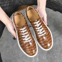 Business Casual Shoes PU Stone Pattern Lace Up Flat Sole Anti Slip Sole Comfortable Men Shoes