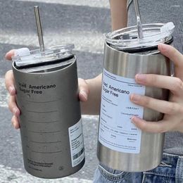 Water Bottles 350ML/600ML Stainless Steel Thermal Mug With Straw Ice Coffee Drink Cup Tea Bottle Vacuum Insulated Leakproof Lids