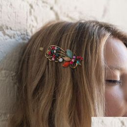 Hair Clips & Barrettes Fashion Jewellery Side Clip Womens Vintage Peacock Hairpin Colorf Rhinestone Bobby Pin Lady Barrette D Dhgarden Dhexy