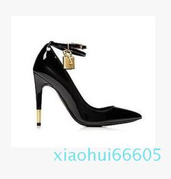 2024 adies patent leather 11CM high heel Tom Dress Shoes Metal Lock key Pointed Toe black size 35-42