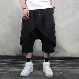 Men's Pants Mens Double-Layer Irregular Cropped 2024 Genderless Fashion Dark Style Retro Solid Color Loose Wide-Leg Unisex